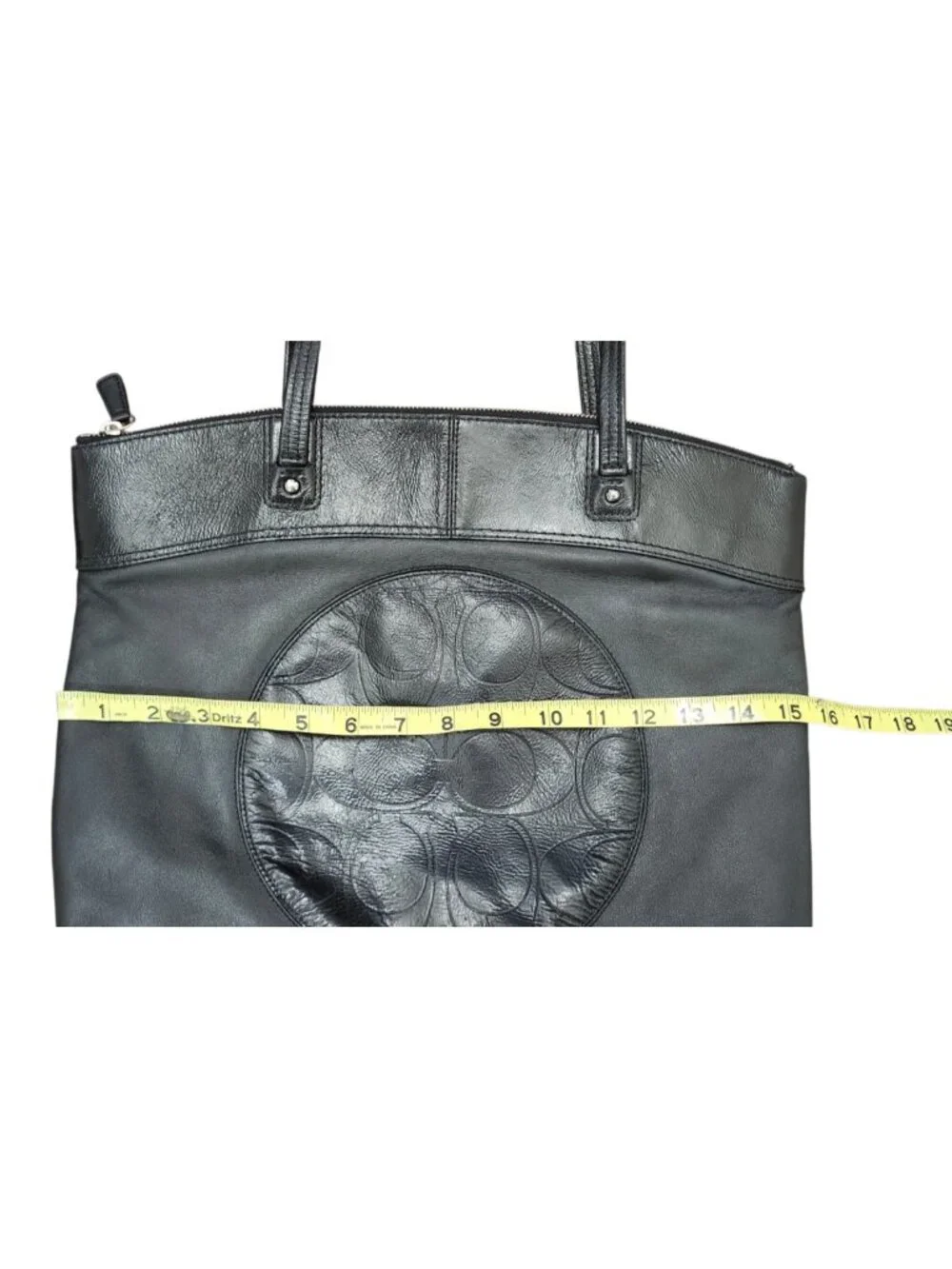 Coach Black Leather Tote Bag Large Signature Embossed Shoulder Bag Zip Top Class - Picture 11 of 13